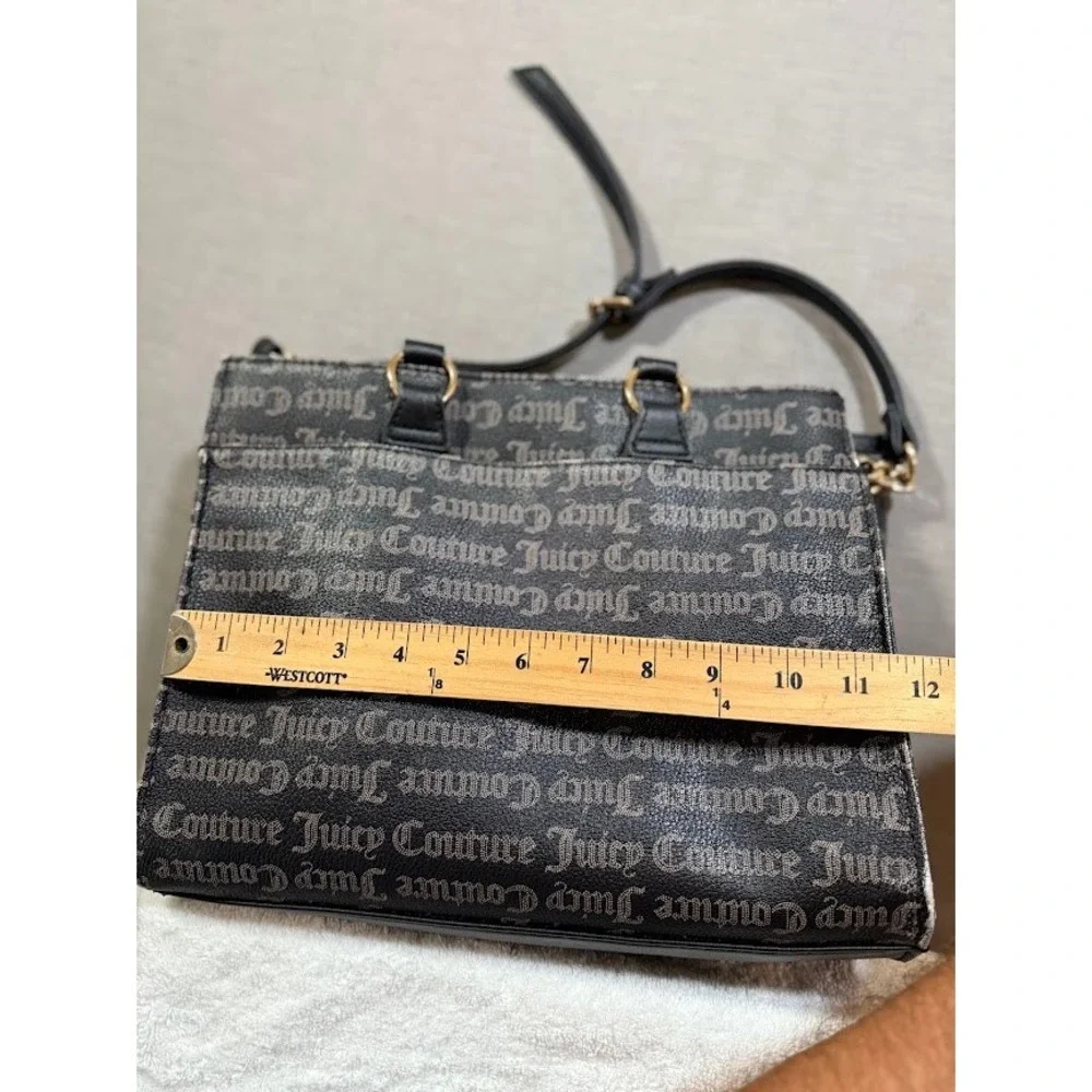 Juicy Couture Black Canvas Tote‎ Bag Rhinestone Logo Double Handle Shoulder Y2K.